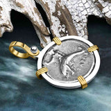 Ancient Greek Dolphin Rider “Boy on the Dolphin” Silver Nomos 14K Gold and Sterling Silver Pendant