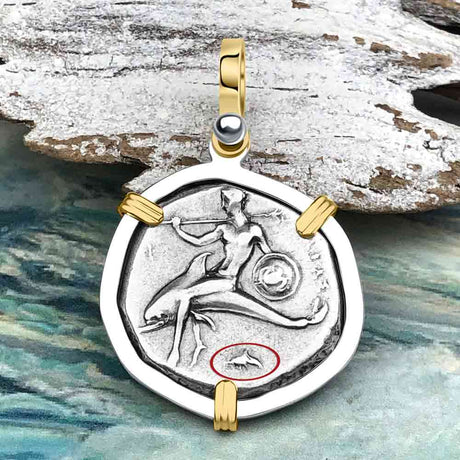 Ancient Greek Dolphin Rider “Boy on the Dolphin” Silver Nomos 14K Gold and Sterling Silver Pendant