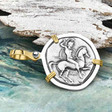 Ancient Greek Dolphin Rider “Boy on the Dolphin” Silver Nomos 14K Gold and Sterling Silver Pendant