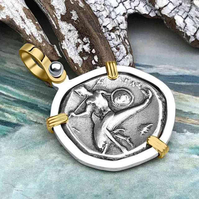 Ancient Greek Dolphin Rider “Boy on the Dolphin” Silver Nomos 14K Gold and Sterling Silver Pendant