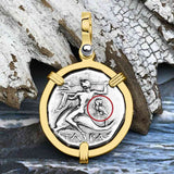 Ancient Greek Dolphin Rider “Boy on the Dolphin” Silver Nomos 14K Gold Pendant