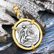 Ancient Greek Dolphin Rider “Boy on the Dolphin” Silver Nomos 14K Gold Pendant