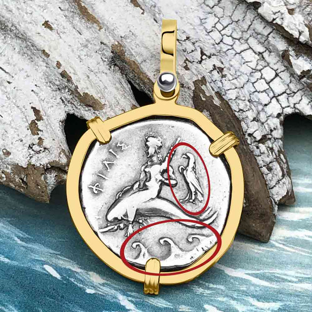 Ancient Greek Dolphin Rider “Boy on the Dolphin” Silver Nomos 14K Gold Pendant
