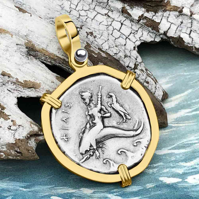 Ancient Greek Dolphin Rider “Boy on the Dolphin” Silver Nomos 14K Gold Pendant