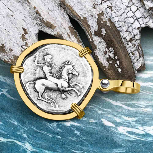 Ancient Greek Dolphin Rider “Boy on the Dolphin” Silver Nomos 14K Gold Pendant