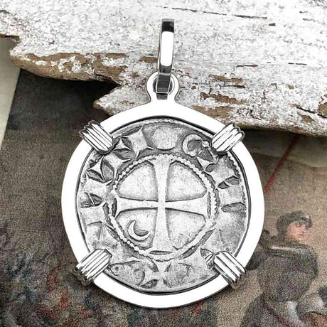 Templar Knights Era Antioch Crusader Medieval Silver Denier Helmet Head Coin of the Crusades Sterling Silver Pendant