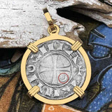 Templar Knights Era Antioch Crusader Medieval Silver Denier - Helmet Head - Coin of the Crusades 14K Gold Pendant
