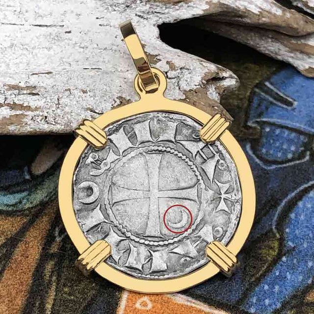 Templar Knights Era Antioch Crusader Medieval Silver Denier - Helmet Head - Coin of the Crusades 14K Gold Pendant
