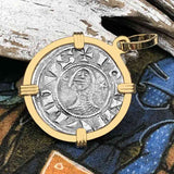 Templar Knights Era Antioch Crusader Medieval Silver Denier - Helmet Head - Coin of the Crusades 14K Gold Pendant