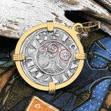 Templar Knights Era Antioch Crusader Medieval Silver Denier - Helmet Head - Coin of the Crusades 14K Gold Pendant