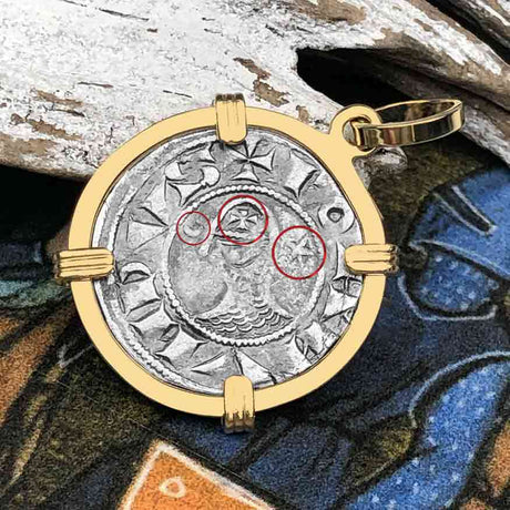 Templar Knights Era Antioch Crusader Medieval Silver Denier - Helmet Head - Coin of the Crusades 14K Gold Pendant