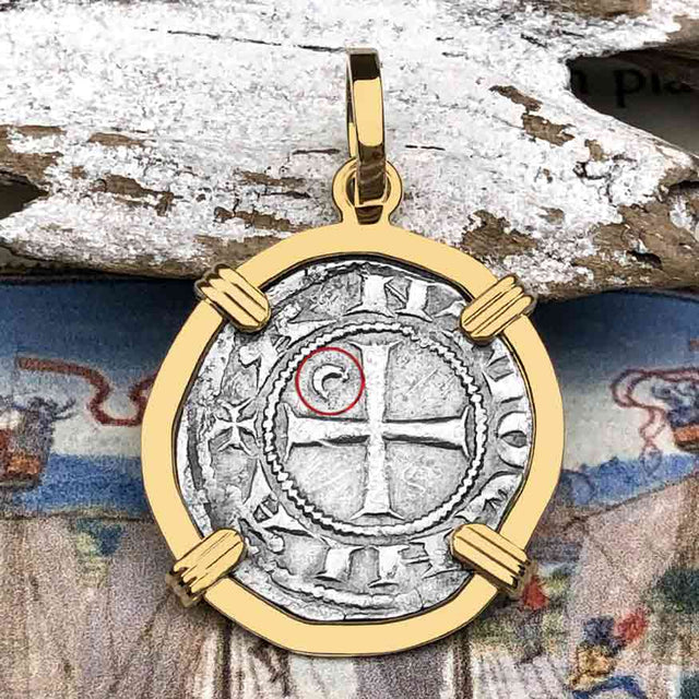 Templar Knights Era Antioch Crusader Medieval Silver Denier - Helmet Head - Coin of the Crusades 14K Gold Pendant