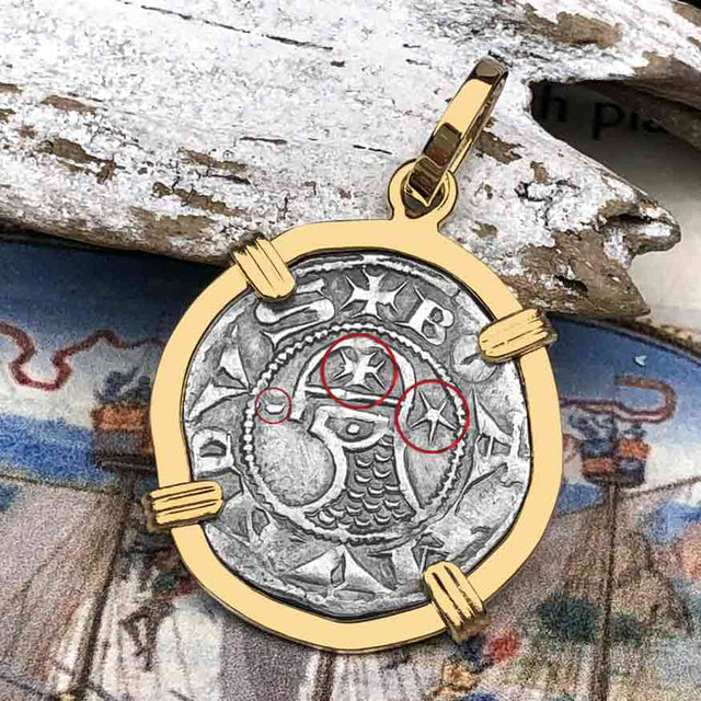 Templar Knights Era Antioch Crusader Medieval Silver Denier - Helmet Head - Coin of the Crusades 14K Gold Pendant