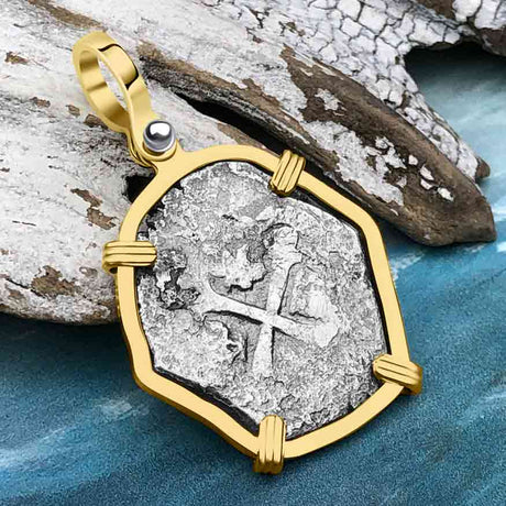 1715 Fleet Shipwreck Pirate Era Spanish 2 Reale "Piece of 8" 14K Gold Pendant