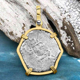 1715 Fleet Shipwreck Pirate Era Spanish 2 Reale "Piece of 8" 14K Gold Pendant