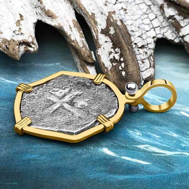1715 Fleet Shipwreck Pirate Era Spanish 2 Reale "Piece of 8" 14K Gold Pendant