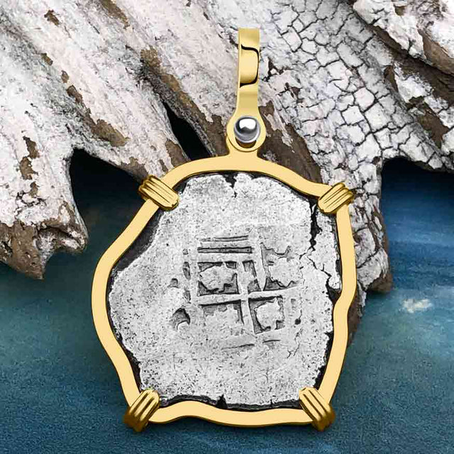 1715 Fleet Shipwreck Pirate Era Spanish 2 Reale "Piece of 8" 14K Gold Pendant