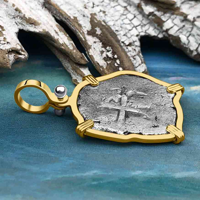 1715 Fleet Shipwreck Pirate Era Spanish 2 Reale "Piece of 8" 14K Gold Pendant