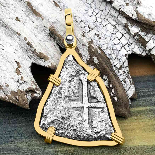 1715 Fleet Shipwreck Pirate Era Spanish 2 Reale "Piece of 8" 14K Gold Pendant