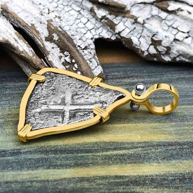 1715 Fleet Shipwreck Pirate Era Spanish 2 Reale "Piece of 8" 14K Gold Pendant