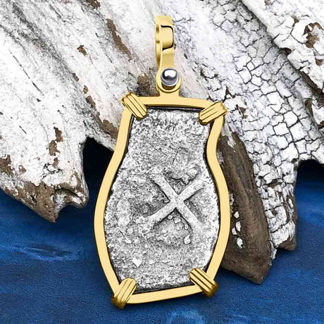 1715 Fleet Shipwreck Pirate Era Spanish 2 Reale "Piece of 8" 14K Gold Pendant