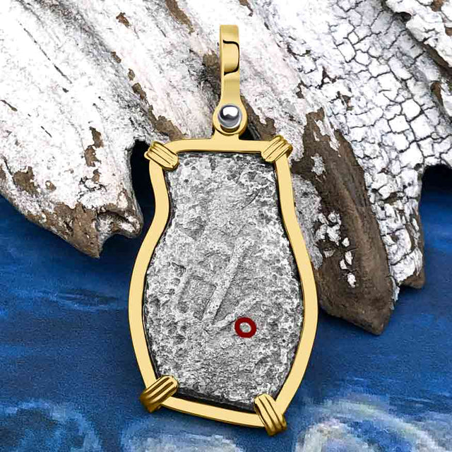 1715 Fleet Shipwreck Pirate Era Spanish 2 Reale "Piece of 8" 14K Gold Pendant
