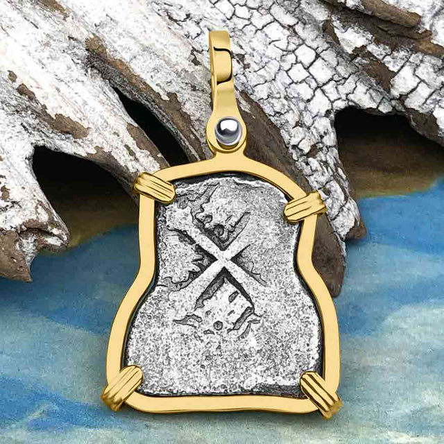 1715 Fleet Shipwreck Pirate Era Spanish 2 Reale "Piece of 8" 14K Gold Pendant