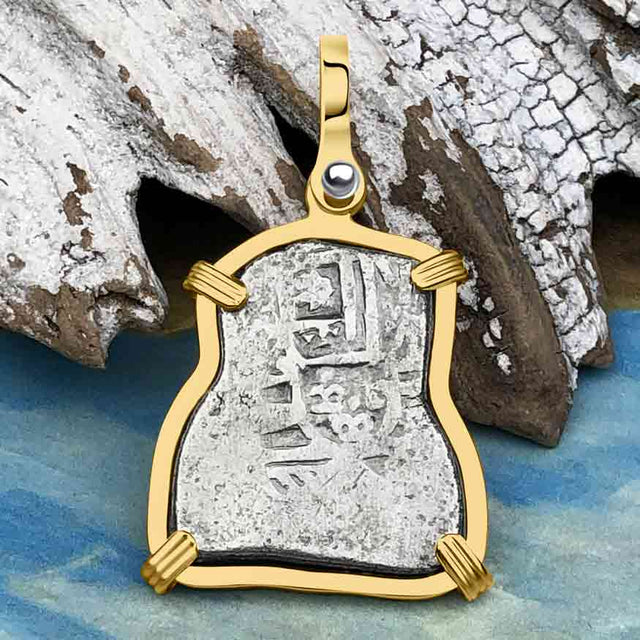 1715 Fleet Shipwreck Pirate Era Spanish 2 Reale "Piece of 8" 14K Gold Pendant