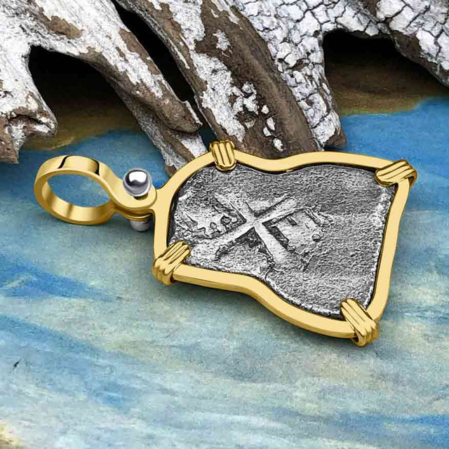 1715 Fleet Shipwreck Pirate Era Spanish 2 Reale "Piece of 8" 14K Gold Pendant