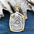 1715 Fleet Shipwreck Pirate Era Spanish 2 Reale "Piece of 8" 14K Gold and Sterling Silver Pendant