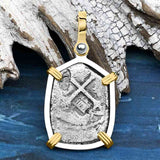 1715 Fleet Shipwreck Pirate Era Spanish 2 Reale "Piece of 8" 14K Gold and Sterling Silver Pendant