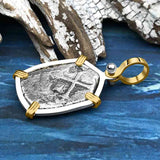 1715 Fleet Shipwreck Pirate Era Spanish 2 Reale "Piece of 8" 14K Gold and Sterling Silver Pendant