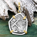 1715 Fleet Shipwreck Pirate Era Spanish 2 Reale "Piece of 8" 14K Gold and Sterling Silver Pendant