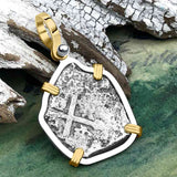 1715 Fleet Shipwreck Pirate Era Spanish 2 Reale "Piece of 8" 14K Gold and Sterling Silver Pendant