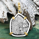 1715 Fleet Shipwreck Pirate Era Spanish 2 Reale "Piece of 8" 14K Gold and Sterling Silver Pendant