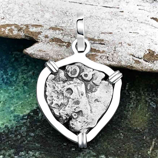 Heart Shaped 1750s Rimac River "Good Luck" Spanish 1/2 Reale "Piece of Eight" Sterling Silver Pendant