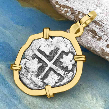 1720s Rimac River "Good Luck" Spanish 1/2 Reale "Piece of Eight" 14K Gold Pendant