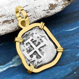 1740s Rimac River "Good Luck" Spanish 1/2 Reale "Piece of Eight" 14K Gold Pendant