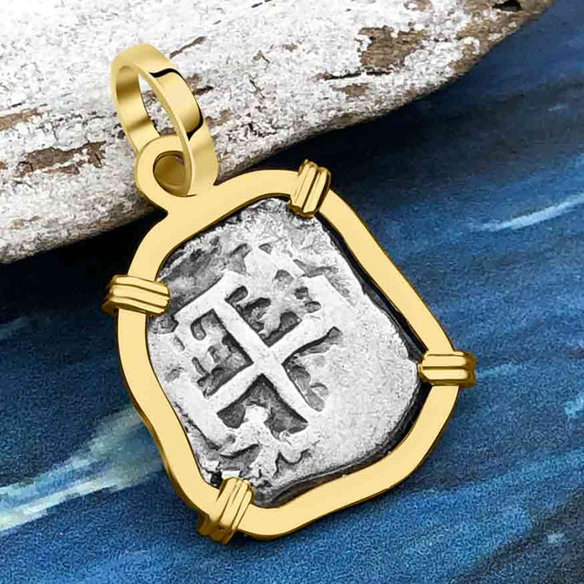 1740s Rimac River "Good Luck" Spanish 1/2 Reale "Piece of Eight" 14K Gold Pendant