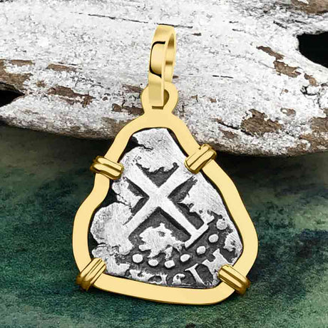 1685 Rimac River "Good Luck" Spanish 1/2 Reale "Piece of Eight" 14K Gold Pendant