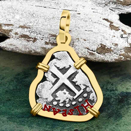 1685 Rimac River "Good Luck" Spanish 1/2 Reale "Piece of Eight" 14K Gold Pendant