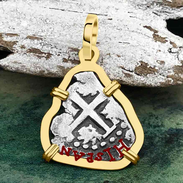 1685 Rimac River "Good Luck" Spanish 1/2 Reale "Piece of Eight" 14K Gold Pendant