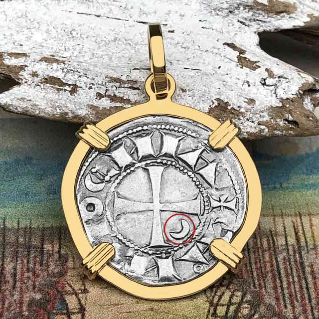 Templar Knights Era Antioch Crusader Medieval Silver Denier - Helmet Head - Coin of the Crusades 14K Gold Pendant