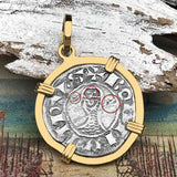 Templar Knights Era Antioch Crusader Medieval Silver Denier - Helmet Head - Coin of the Crusades 14K Gold Pendant