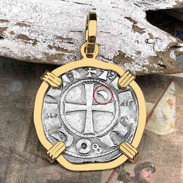 Templar Knights Era Antioch Crusader Medieval Silver Denier - Helmet Head - Coin of the Crusades 14K Gold Pendant