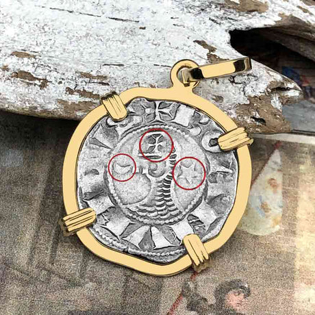 Templar Knights Era Antioch Crusader Medieval Silver Denier - Helmet Head - Coin of the Crusades 14K Gold Pendant