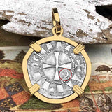 Templar Knights Era Antioch Crusader Medieval Silver Denier - Helmet Head - Coin of the Crusades 14K Gold Pendant