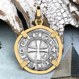 Templar Knights Era Antioch Crusader Medieval Silver Denier - Helmet Head - Coin of the Crusades 14K Gold Pendant