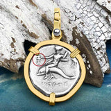 Ancient Greek Dolphin Rider “Boy on the Dolphin” Silver Nomos 14K Gold Pendant