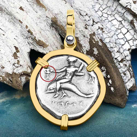 Ancient Greek Dolphin Rider “Boy on the Dolphin” Silver Nomos 14K Gold Pendant